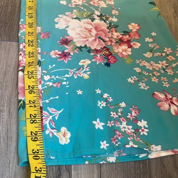 Cherry Blossom turquoise,blue Kimono high waisted wide leg pants,small,floral - Picture 10 of 13